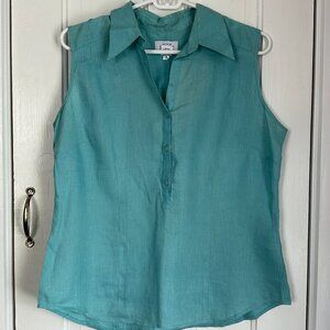 Ann Taylor Aqua Linen Sleeveless Shirt, Size Large